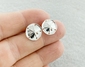 Sterling Silver Sand Dollar Stud Earrings, Beach-inspired Jewelry