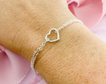 Silver Dainty Bracelet, Tiny Heart Bracelet, Open Heart Bracelet, Silver Heart Bracelet, Heart Jewelry