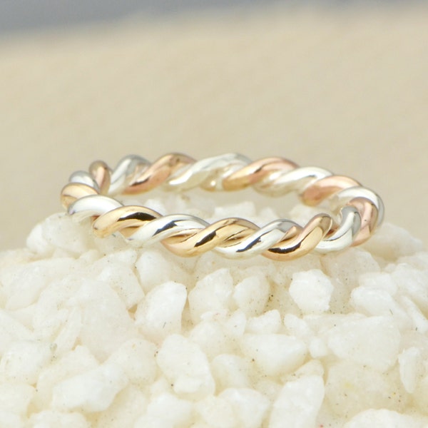 Two Toned Twist Ring, Stackable Ring, Thumb Ring, Braided Ring, Stacking Ring, Two Toned Ring, Twisted Ring, Twisty 3