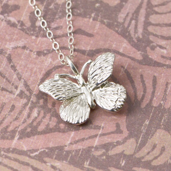 Solid silver butterfly sale necklace