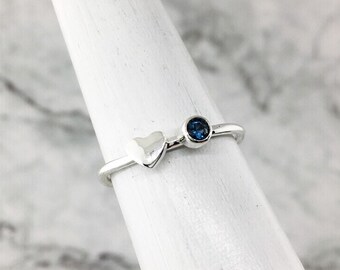 December Birthstone Ring, Stackable Heart Ring, Tiny Heart Ring, Heart Shaped Ring, Heart Birthstone Ring, Dainty Solitaire Ring