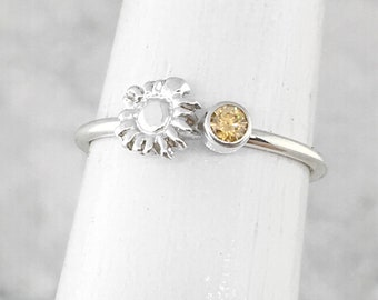 Sterling Silver Sun Ring, Stackable November Birthstone Ring, Celestial Sun Ring, November Birthday Gift for Daughter, Baptism Gift for Teen