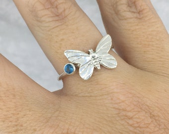 December Birthstone Ring, Blue Stone Ring, Butterfly Ring, Butterfly Jewelry, Gift For Grandmother