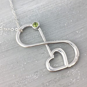 August Birthstone Necklace, August Gemstone Jewelry, Infinity Birthstone Pendant, Green Necklace, Gemstone Pendant, image 1