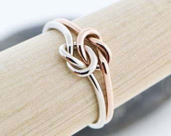 14K Rose Gold Ring, Knot Promise Ring For Her, Double Knot Ring, Two Tone Ring, Friendship Ring, Engagement Ring, Gold Knot Ring