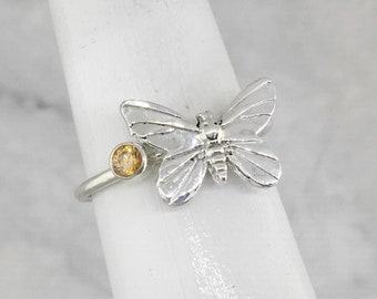 November Birthstone Ring, Yellow Stone Ring, Butterfly Ring, Butterfly Jewelry, Gift For Mother