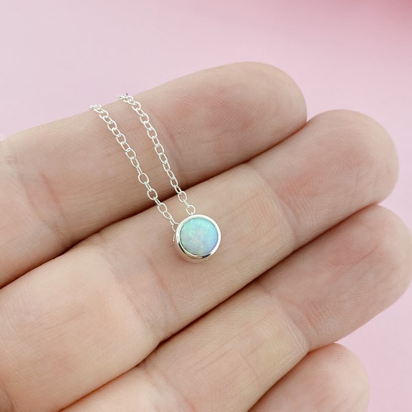 Minimalist Opal Necklace Slide, October Birthstone Slider Necklace,  Birthstone Jewelry, Birthstone Charm