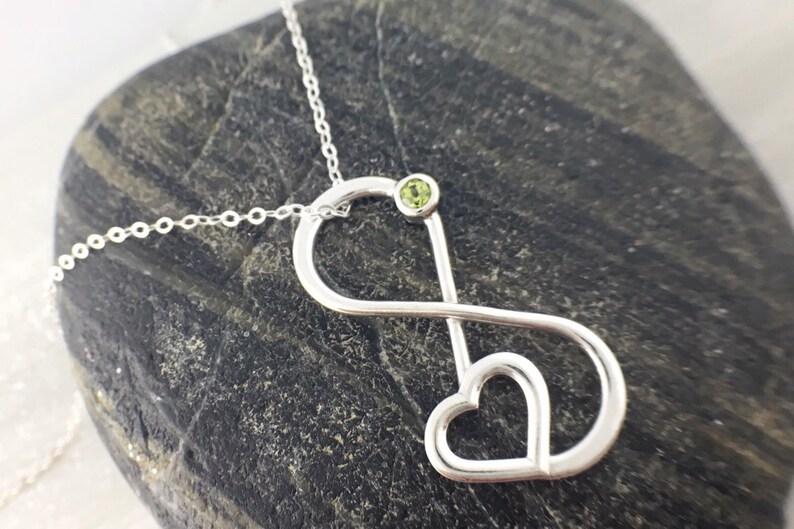 August Birthstone Necklace, August Gemstone Jewelry, Infinity Birthstone Pendant, Green Necklace, Gemstone Pendant, image 2