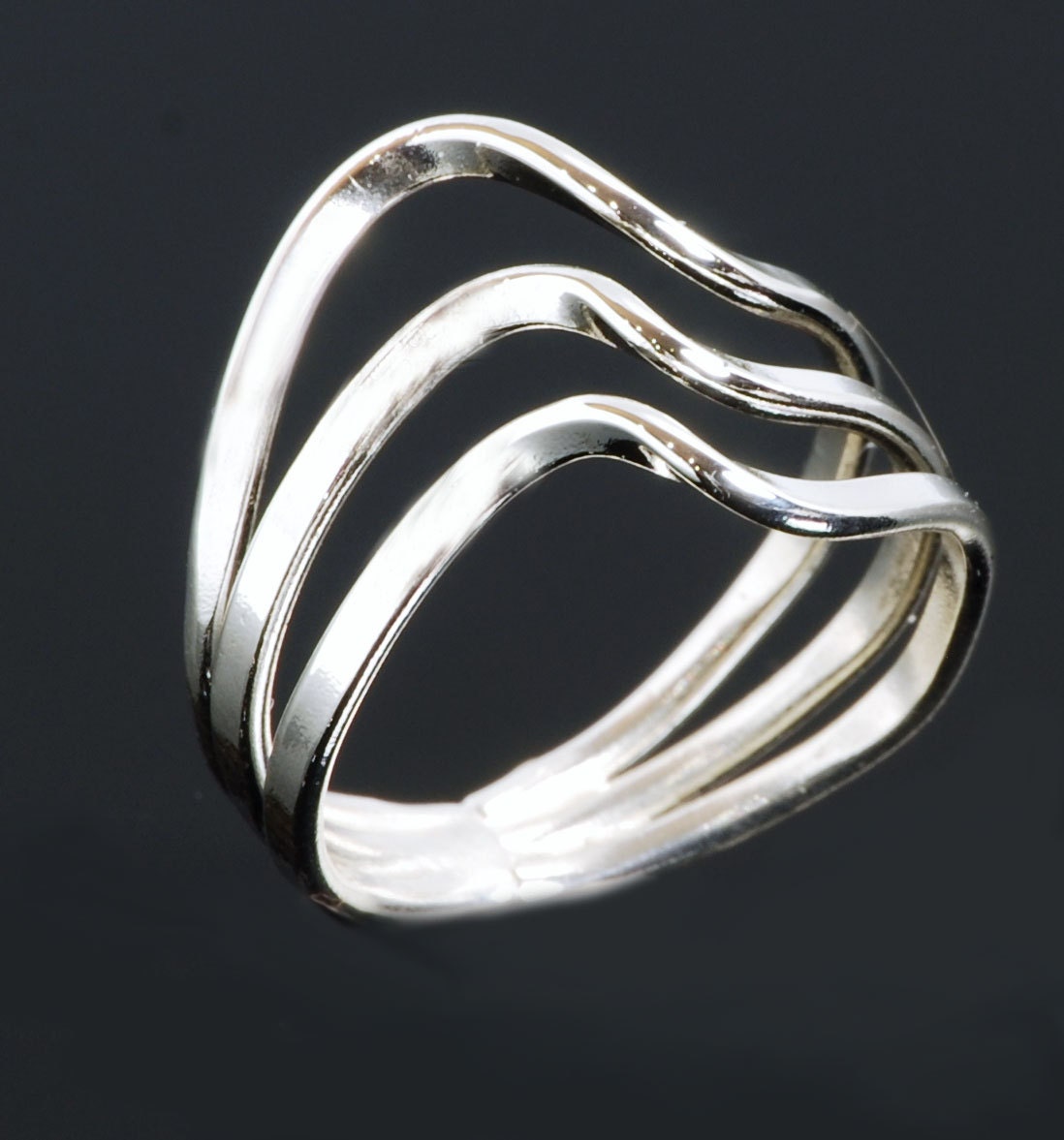 ★TOU★ [Silver925] WE001 Silver triple ring 925 Sterling Silver Hammered Connected Triple Band Wide