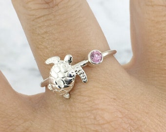 June Birthstone Ring, Sea Turtle Ring, Turtle Jewelry, Birthstone Jewelry