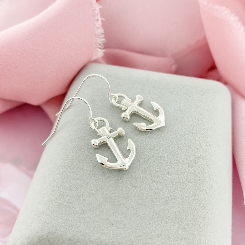 Sterling Silver Anchor Earrings, Anchor Jewelry, Silver Anchor Dangle Earrings, Nautical Jewelry, Sterling Dangle Earring, Summer Earrings image 8