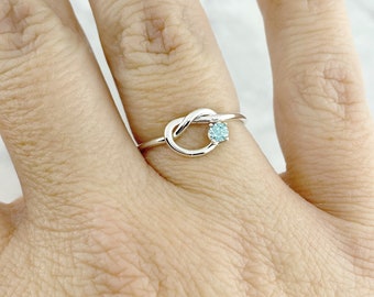 Love Knot Ring with a Birthstone, Promise Ring for Her with a Birthstone, March Birthstone Ring