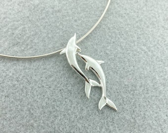 Sterling Silver Dolphin Pendant, Sea Life Nautical Necklace