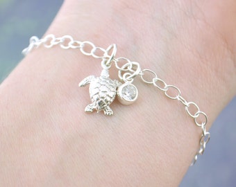 Sea Turtle Charm Bracelets, Sea Turtle Bracelet, Birthstone Charm Bracelet , Beach Jewelry, Sea Turtle Jewelry, Under the Sea, 311