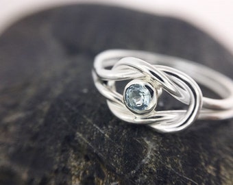 Aquamarine Promise Ring, March Birthstone Promise Ring For Her, Infinity Knot Ring, Light Blue Birthstone Ring