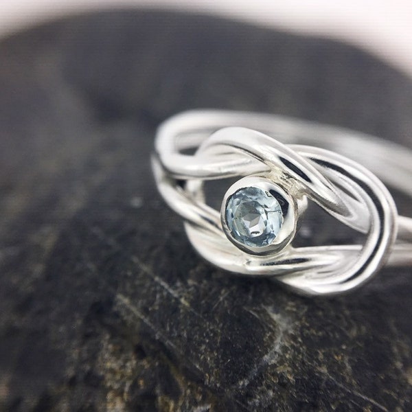 Aquamarine Promise Ring, March Birthstone Promise Ring For Her, Infinity Knot Ring, Light Blue Birthstone Ring