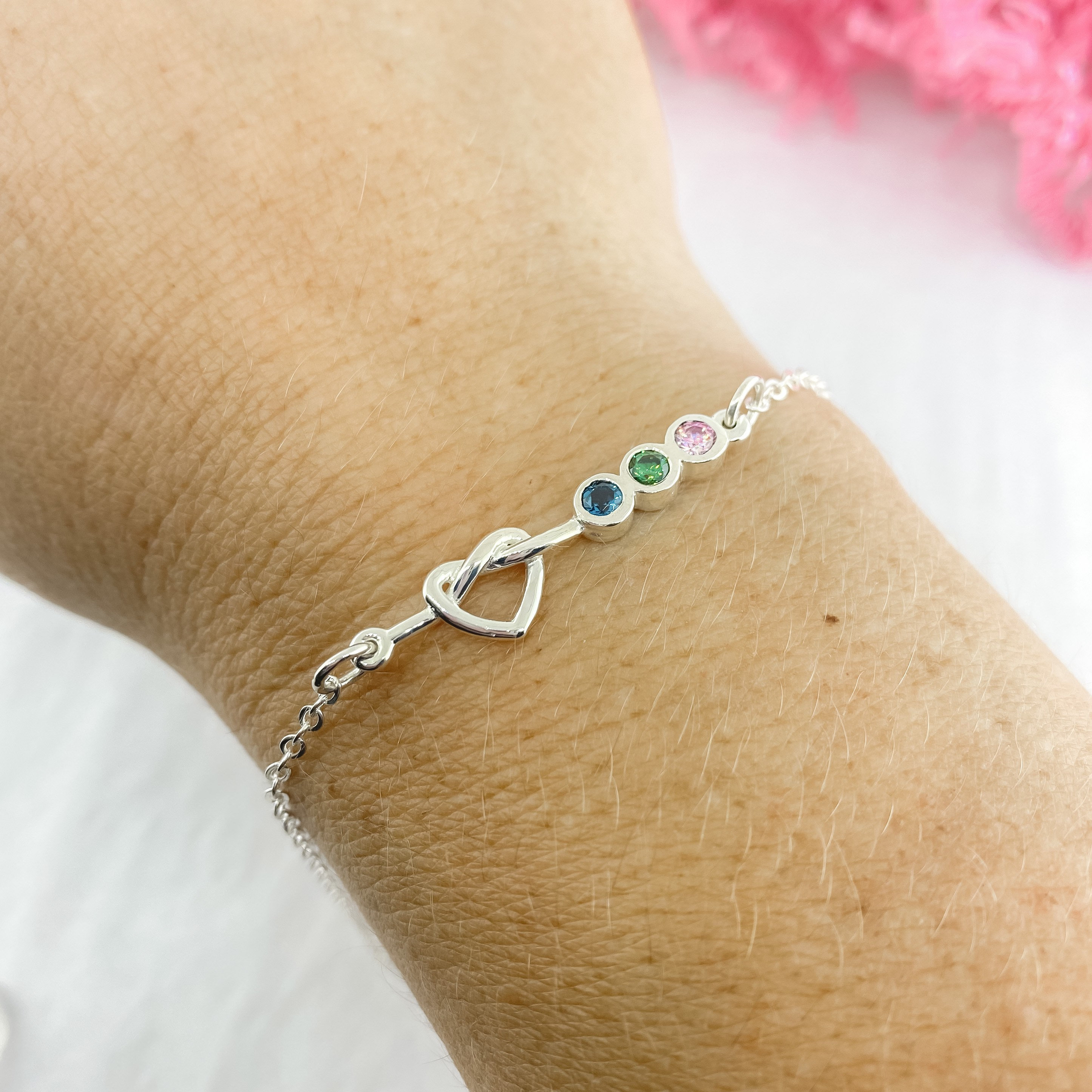 Bracelet noeud coeur en argent sterling avec pierres de naissance bracelet pour maman avec pierres de naissance familiales Etsy France
