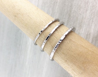 Thin Stack Ring, Sterling Silver Thumb Ring, Stackable Hammered Ring, Textured Ring Band, Promise Ring For Her, Minimalist Ring, Dainty Ring