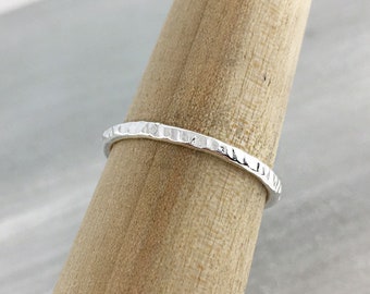 Textured Stackable Ring, Silver Wedding Band, Sterling Silver Thumb Ring, Hammered Ring, Textured Band, Ridged Ring, Promise Ring for Her