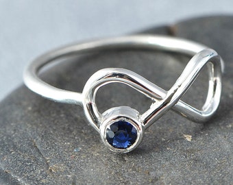 September Birthstone Ring for Her, Sapphire Promise Ring for Girlfriend, Sterling Silver Promise Ring, Real Sapphire Ring