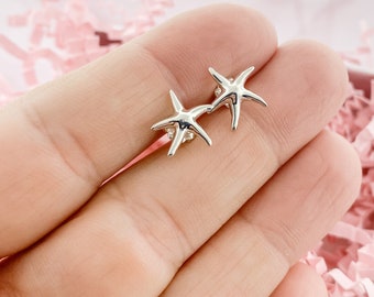 Silver Starfish Stud Earring, Sterling Silver Small Starfish, Post Earring