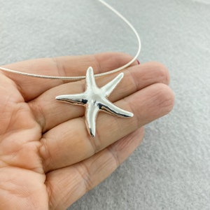 Sterling Silver Starfish Pendant, Sea Life Ocean Necklace