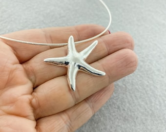 Sterling Silver Starfish Pendant, Sea Life Ocean Necklace