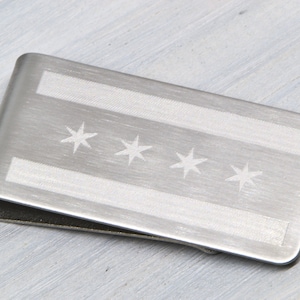 Chicago Flag Money Clip, Chicago Money Clip, Personalized Money Clip, Engraved Flag Money Clip, Groomsmen Gift, Gift for Dad, Gift For Him image 1