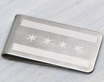 Chicago Flag Money Clip, Chicago Money Clip, Personalized Money Clip, Engraved Flag Money Clip, Groomsmen Gift, Gift for Dad, Gift For Him