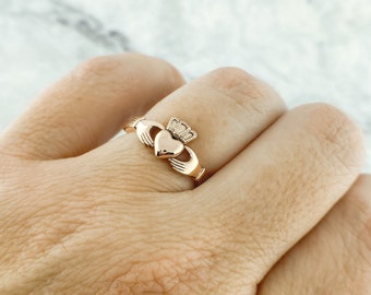10K Rose Gold Claddagh Ring, 10K Rose Gold Ring, Irish Ring, Claddagh Jewelry, Rose Gold Promise Ring, Engagement Ring,