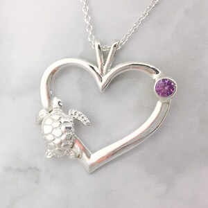 February Birthstone Pendant, February Gemstone, Purple Birthstone Jewelry, Sea Turtle Jewelry, 2 image 2