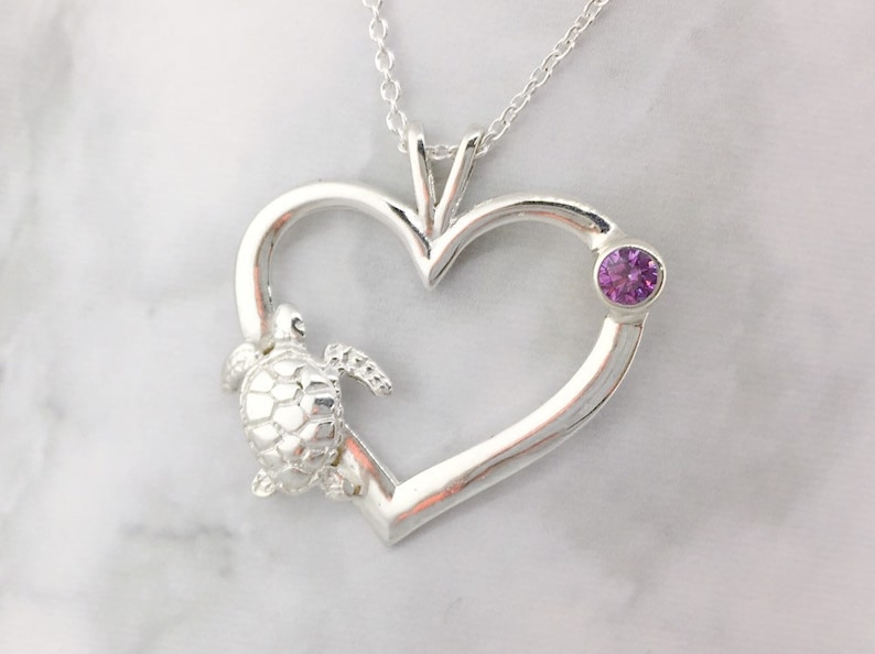 February Birthstone Pendant, February Gemstone, Purple Birthstone Jewelry, Sea Turtle Jewelry, 2 image 2