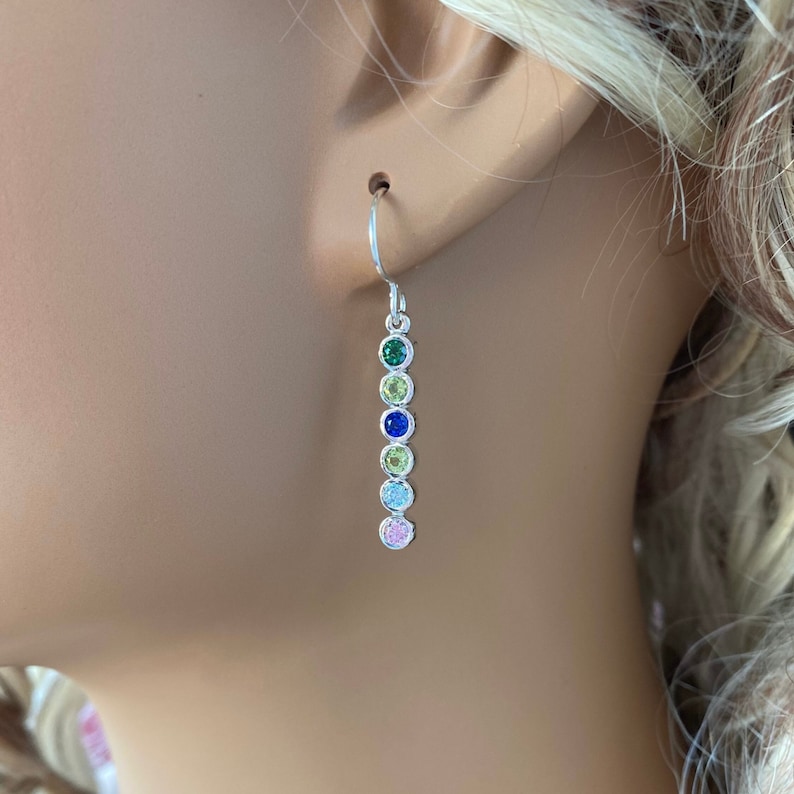 Family Birthstone Earrings made of Sterling Silver on a Silver French Hook