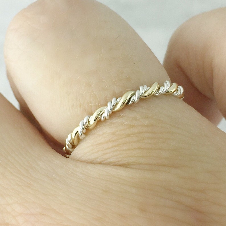 Two Tone Ring, Thumb Ring For Women, Twist Ring, Mixed Metal Rings, Twisted Ring, Gold Stacking Ring, Twisty 1 image 7