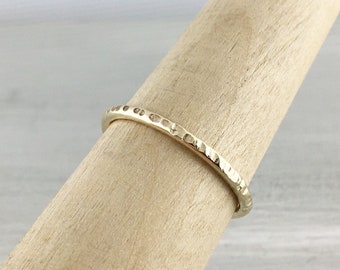 Yellow Gold Ring Band, Gold Wedding Band, Hammered Ring, Textured Band, Ridged Ring, Promise Ring,