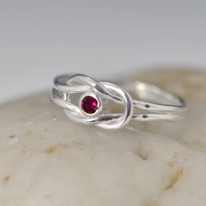 Sterling Silver January Birthstone Ring for Her, Garnet Promise Ring For Her, Infinity Knot Ring January CZ