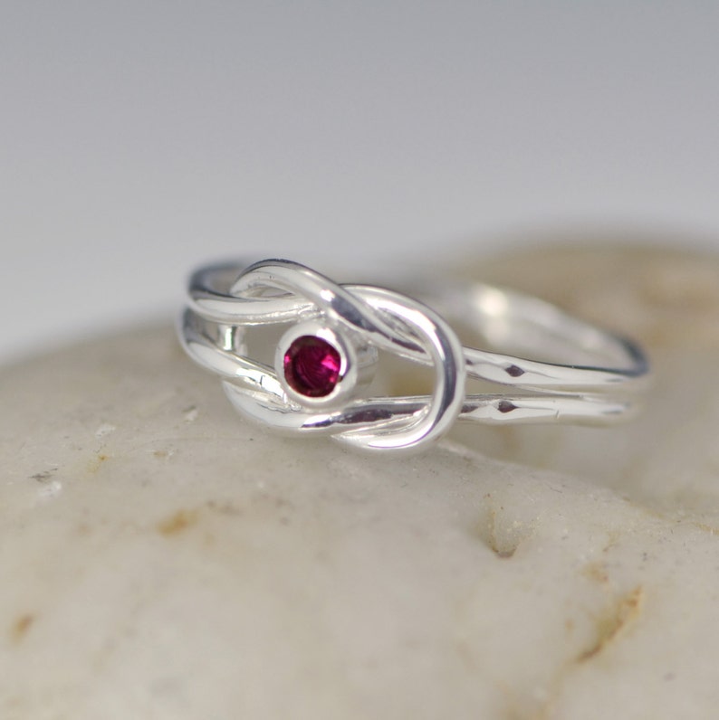 Sterling Silver January Birthstone Ring for Her, Garnet Promise Ring For Her, Infinity Knot Ring January CZ
