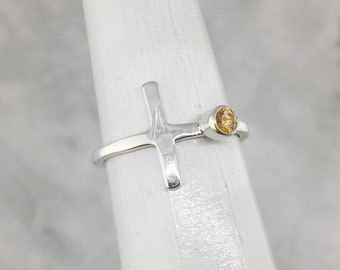 Cross Ring, November Birthstone Ring, Yellow Stone Ring, Christian Ring