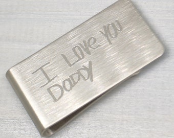 Handwriting Money Clip Engraved, Father's Day Gift, Custom Engraving, Gift for Him, Custom Money Clip, Gifts for Dad