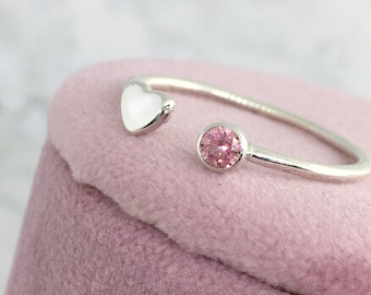 October Birthstone Ring, Moms Ring, Pink Dainty Ring, New Mom Ring, Stackable Ring, New Mom Gift