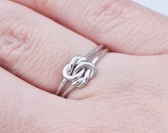 Double Silver Love Knot Ring, Friendship Ring, Knot Promise Ring, Love Knot Jewelry, Knotted Rings