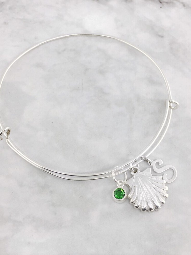 Expandable Bangle Silver Sea Shell Bangle 76 July Birthstone Jewelry Customized Gift Summer
