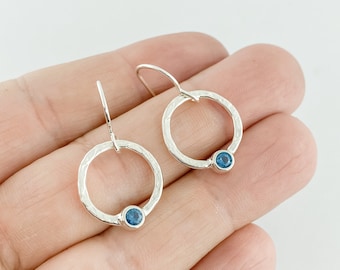 December Birthstone Earrings, Blue Birthstone Dangle Earrings, Circle Drop Earring