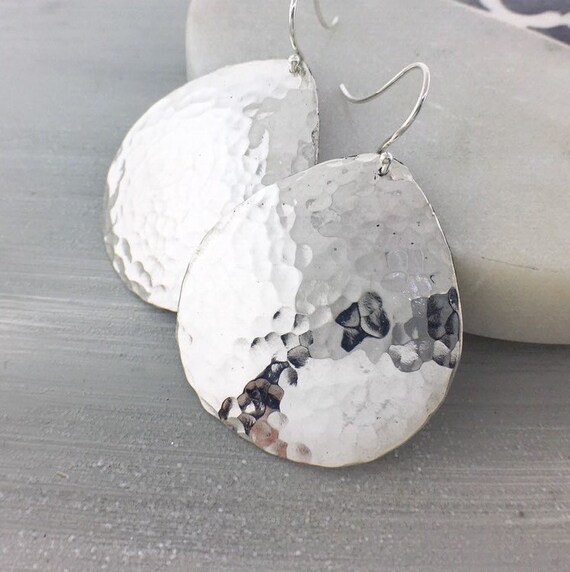 Hammered Pear Shape Sterling Silver Dangle Earrings Hammered Pear Shape Sterling Silver Dangle Earrings