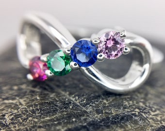 Family Birthstone Ring for Mom, Mothers Ring with Kids Birthstones, Four Stone Ring, Family Birthstone Jewelry for Mom