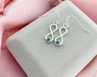 Silver December Birthstone Earrings, Infinity Drop & Dangle Earring, Sterling Silver Earring, Blue Birthstone Jewelry, Gemstone Earrings