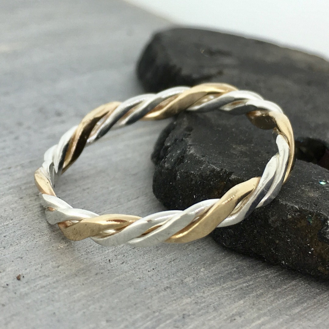 Two Tone Twist Ring, Gold and Silver Ring for Women, Stacker Ring ...