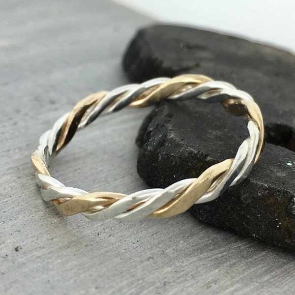 Two Tone Twist Ring, Gold and Silver Ring for Women, Stacker Ring, Double Twist Ring, Knuckle Ring, Promise Ring, Thumb Ring, Twisty 2