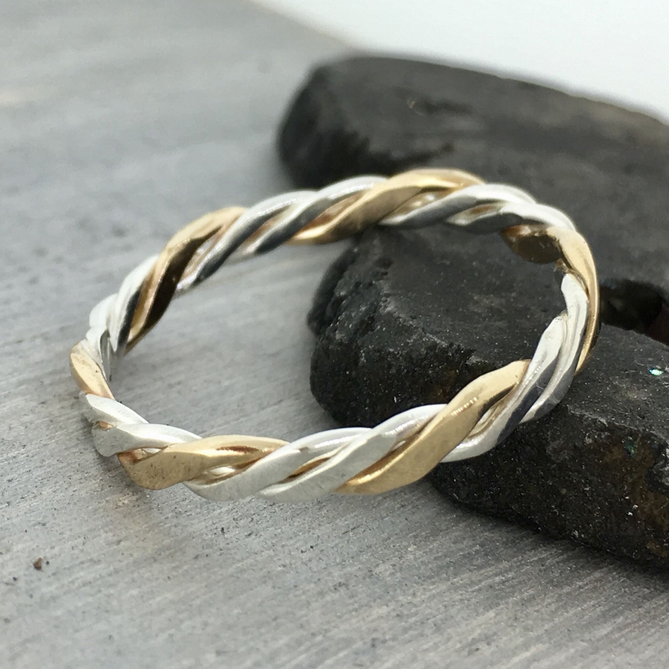Vintage Gold × Silver Twist Ring K10 Two Tone Twist Ring, Gold and Silver Ring for Women, Stacker Ring