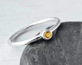 Citrine Ring, November Birthstone Ring, November Gemstone Ring, Stack Ring, Yellow Gemstone,